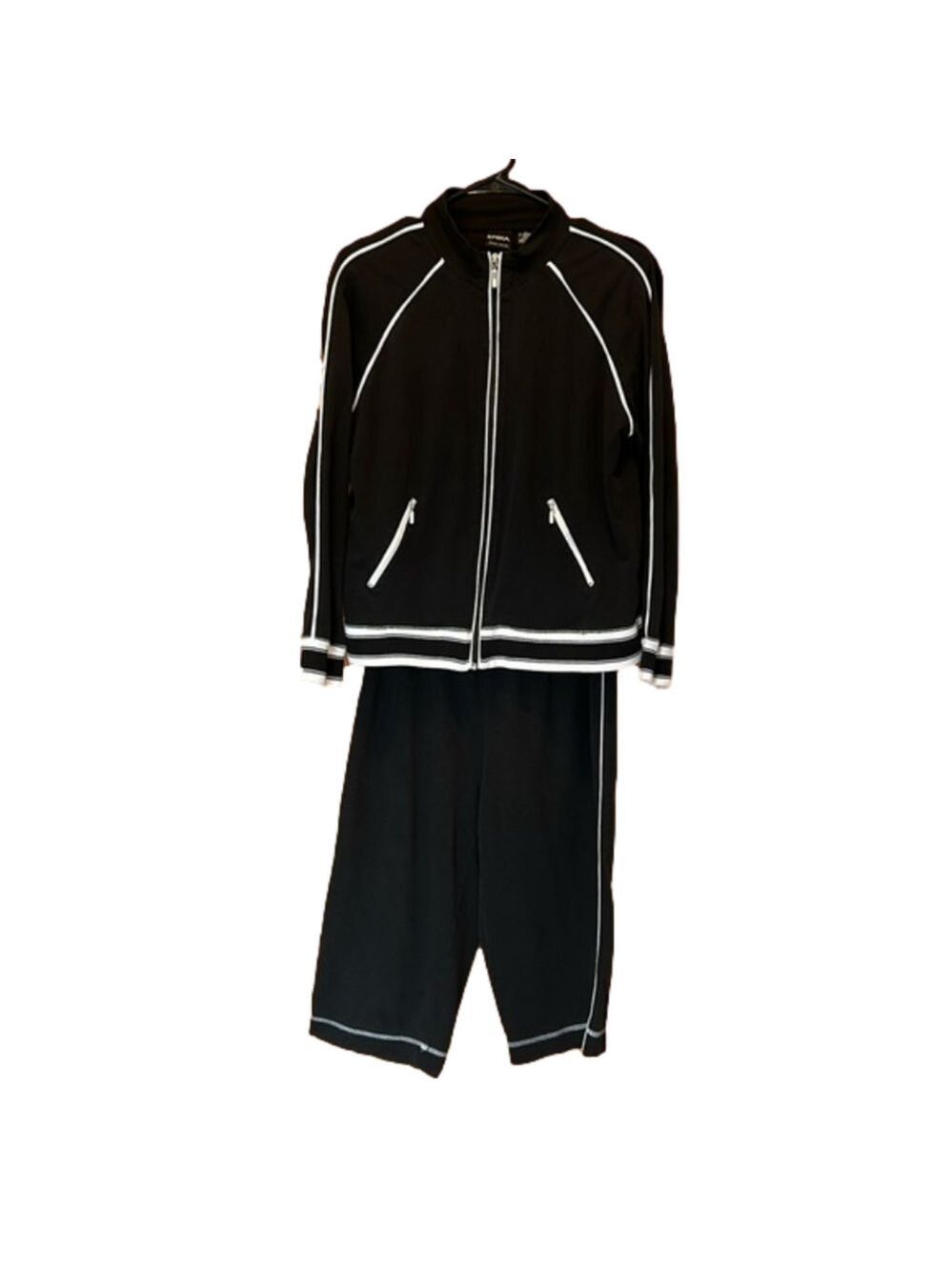 Erika Sport Petite Black & White Zip Up Sweatshirt and Capri Pant Matching Set